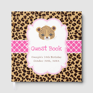 Leopardtryck Rosa Fyrklöver Födelsedagsfest Gästböcker