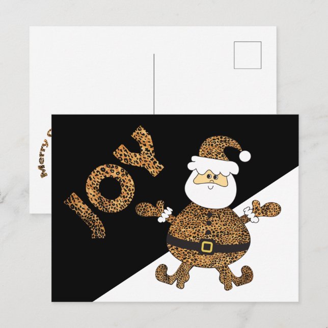 Leopardtryck Santa Glädje Vykort (Fram/baksida)