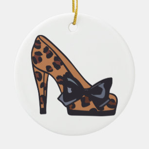 Leopardtrycket skor julgransprydnad keramik