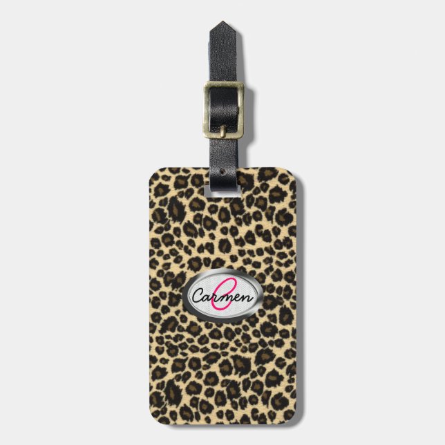 LeopardtryckMonogram Bagagebricka (Vertikal Framsida)