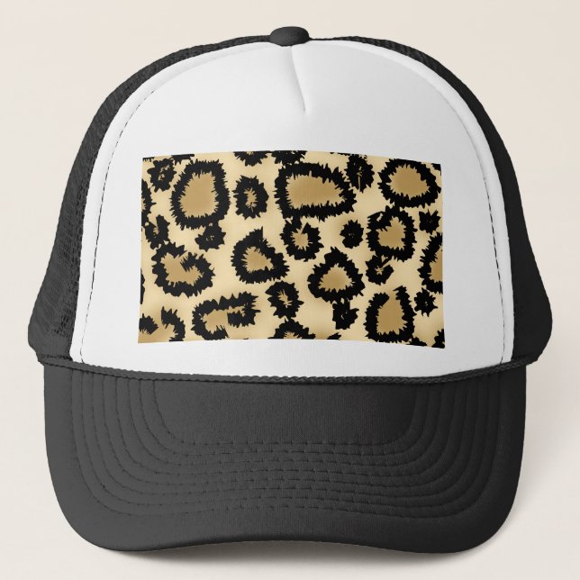 Leopardtryckmönster, brunt och Black. Truckerkeps (Framsida)