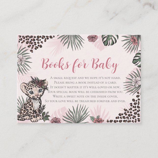 Leopardunge Rosa Safari Bebis Baby Shower Böcker f Tilläggskort (Framsida)
