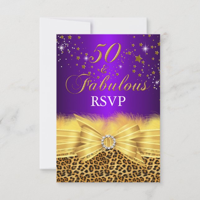 Leopardutskrift & Bow Purple 50 & Fantastisk RSVP OSA Kort (Framsida)