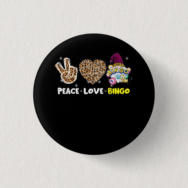 Leopared Peace Kärlek Bingo Gnome Lucky Number Bin Knapp (Framsida)