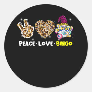Leopared Peace Kärlek Bingo Gnome Lucky Number Bin Runt Klistermärke