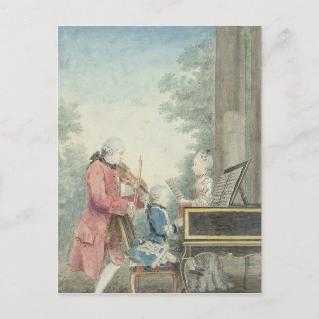 Leopold Mozart och hans barn Wolfgang Vykort (Framsida)