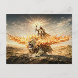 Leos stjärntecken med krigare ridande på ett eldsf vykort