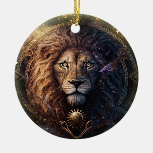 Leos stjärntecken Vattenfärgdesign Julgransprydnad Keramik (Framsidan)