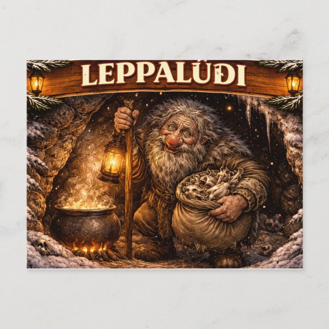 Leppaludi isländska Yule Lad Vykort (Framsida)