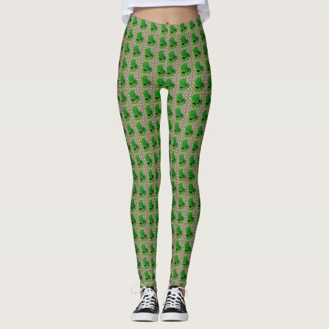 Leprachaun Hat St. Patrick's Day Print Leggings (Framsida)