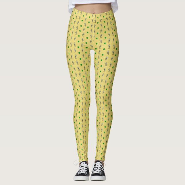 Leprachaun Shamrock St. Pat's Day-Print Leggings (Framsida)
