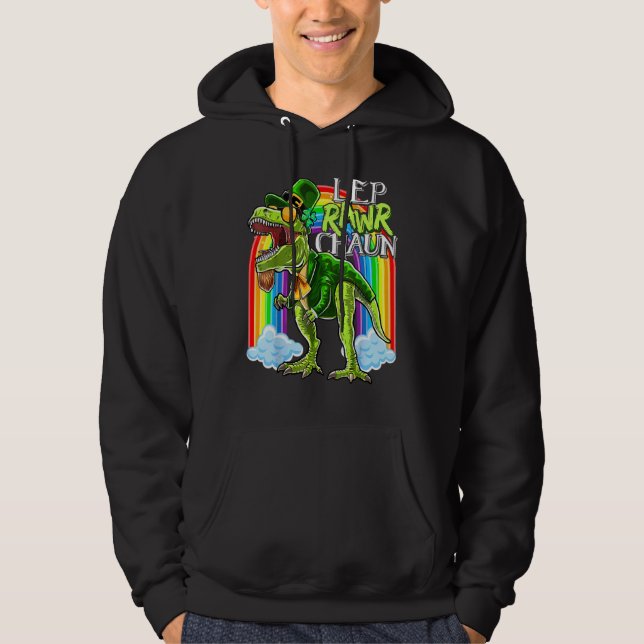 Leprawochaun St Patrick Day T Rex Dinosaur Lepre Hoodie (Framsida)