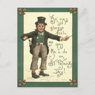 Leprechaun Alcohol Clay Pipe Shamrock Vykort