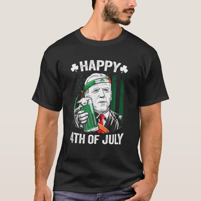 Leprechaun Biden Lycklig 4:e juli St Patrick's Da T Shirt (Framsida)