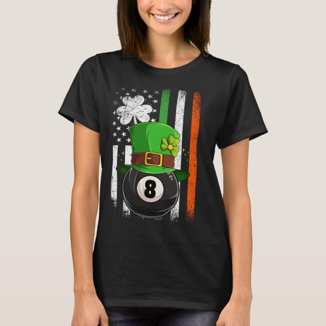 Leprechaun Billards Pool Irish American Flag St Pa T Shirt (Framsida)