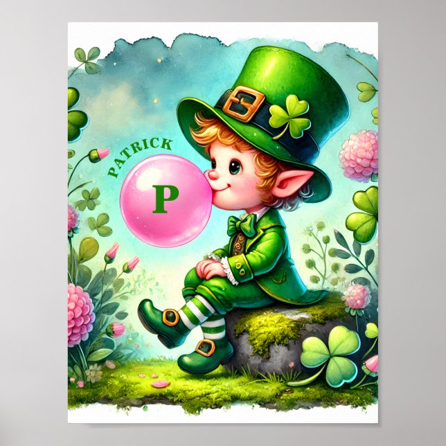 Leprechaun blowing Bubble Gum St. Patrick's Day Poster (Framsidan)