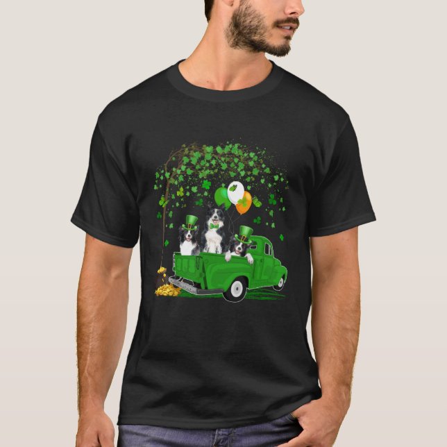 Leprechaun Border Collie Dogs On Truck Saint Patri T Shirt (Framsida)