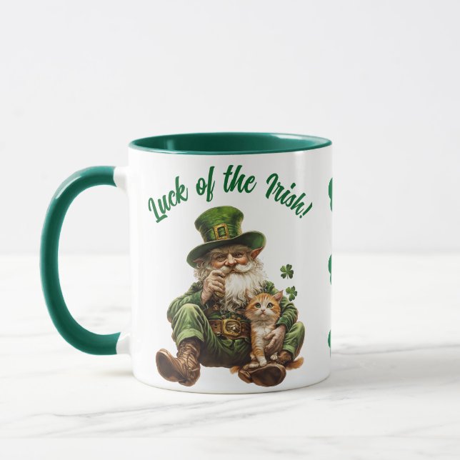 Leprechaun Cat med Shamrock | Tur på iriska Mugg (Vänster)