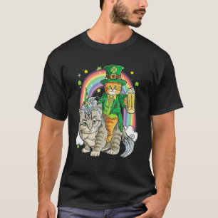 Leprechaun Cat Riding Unicorn Caticorn Lycklig S T Shirt