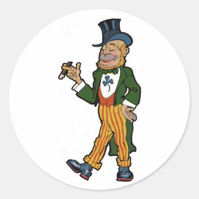 Leprechaun, Cigar, Top hat Vintage St. Patrick's Runt Klistermärke (Framsida)