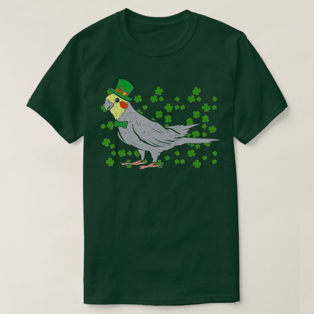 Leprechaun Cockatiel Bird Klöver St patricks day A T Shirt (Design framsida)