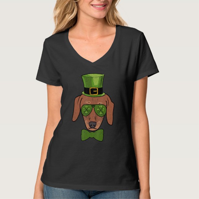 Leprechaun Dachshund Clover Glasses St Patricks Da T Shirt (Framsida)