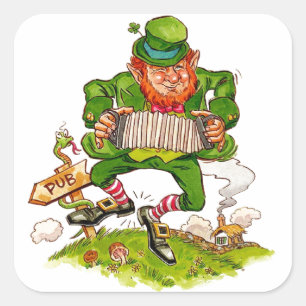 Leprechaun Dancing a Jig, Lycklig St. Patrick's Da Fyrkantigt Klistermärke