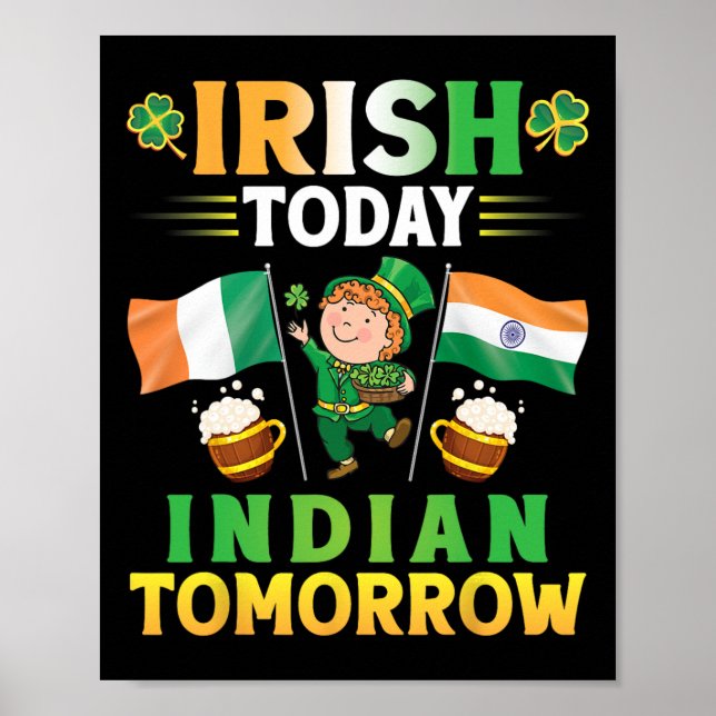 Leprechaun Dancing Flaggor Beer Irish Today indisk Poster (Framsidan)