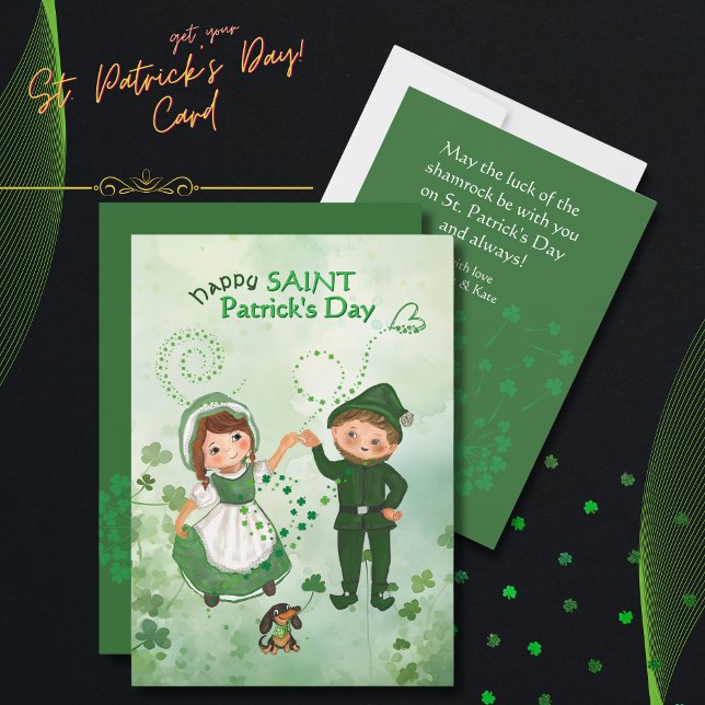Leprechaun dansade med Irish Girl Lefton inspirera Julkort (Leprechaun dancing with Irish Girl Lefton inspired Holiday Card)