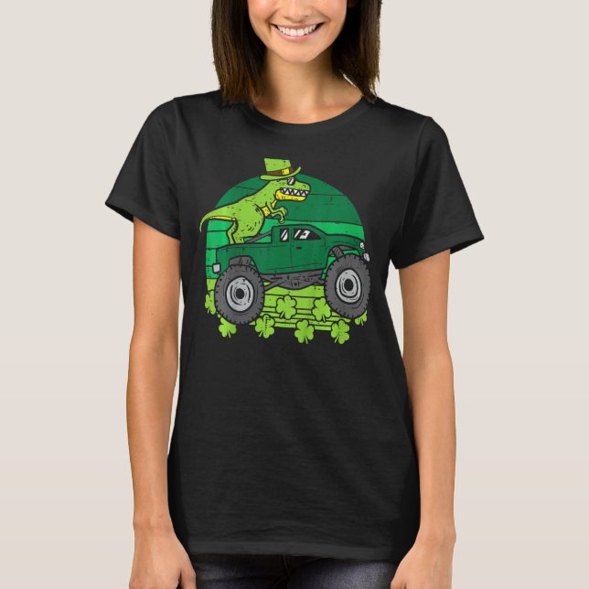 Leprechaun Dino Monster Truck St Patricks Day Todd T Shirt (Framsida)