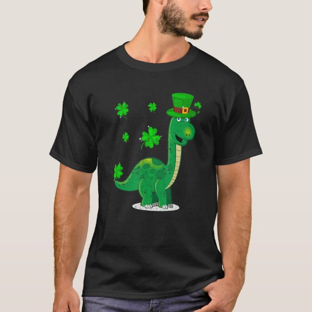 Leprechaun Dinosaur Shamrock St Patricks Day Anima T Shirt (Framsida)