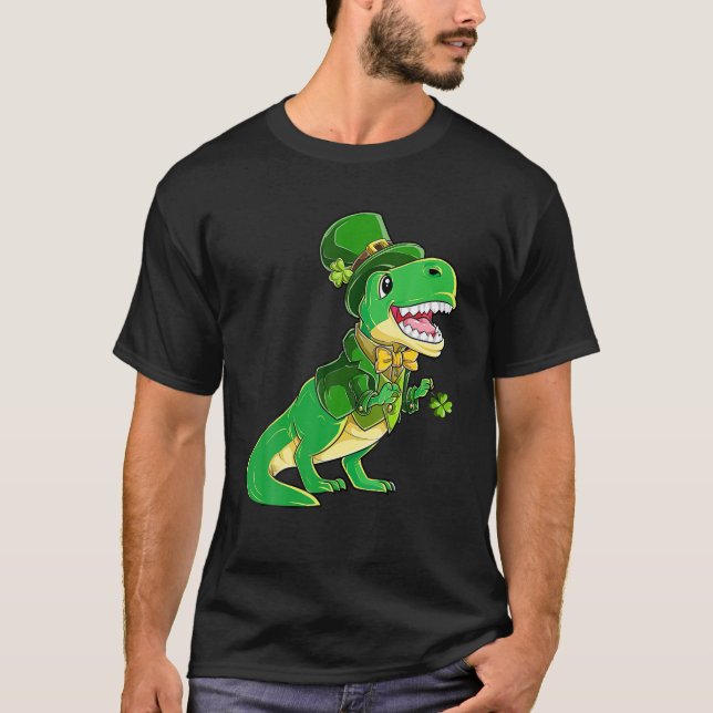 Leprechaun dinosaur Tuxedo och Shamrock for St Pat T Shirt (Framsida)