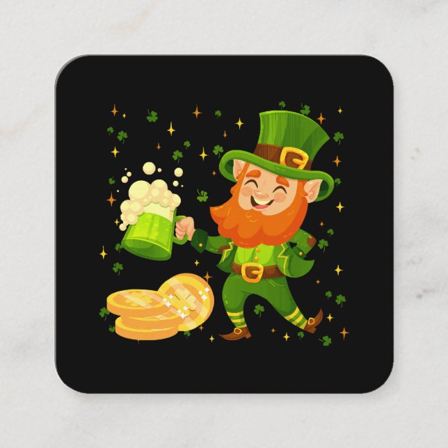 Leprechaun dricker Beer St. Patrick's Day Fyrkantigt Visitkort (Framsida)