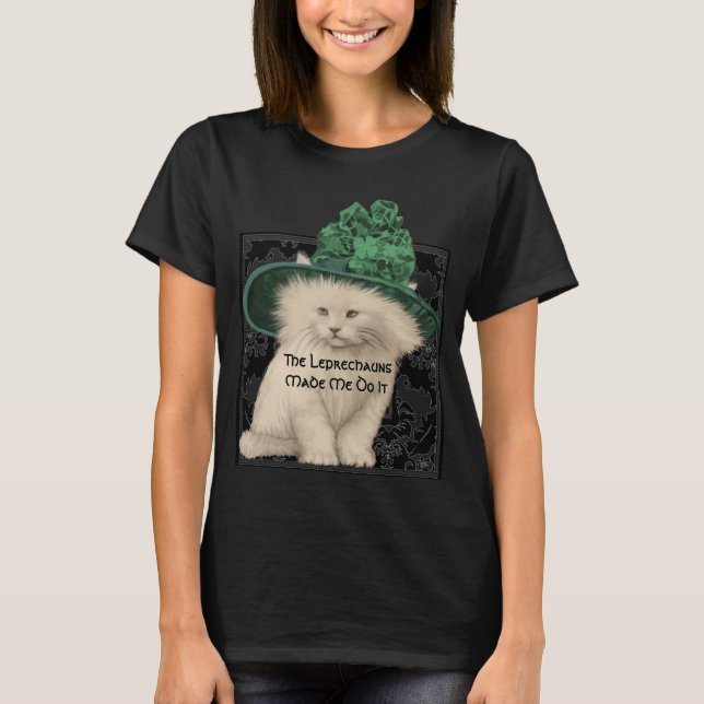 Leprechaun fick mig att göra det. Cat Grönt Hat Kl Tröja (Framsida)