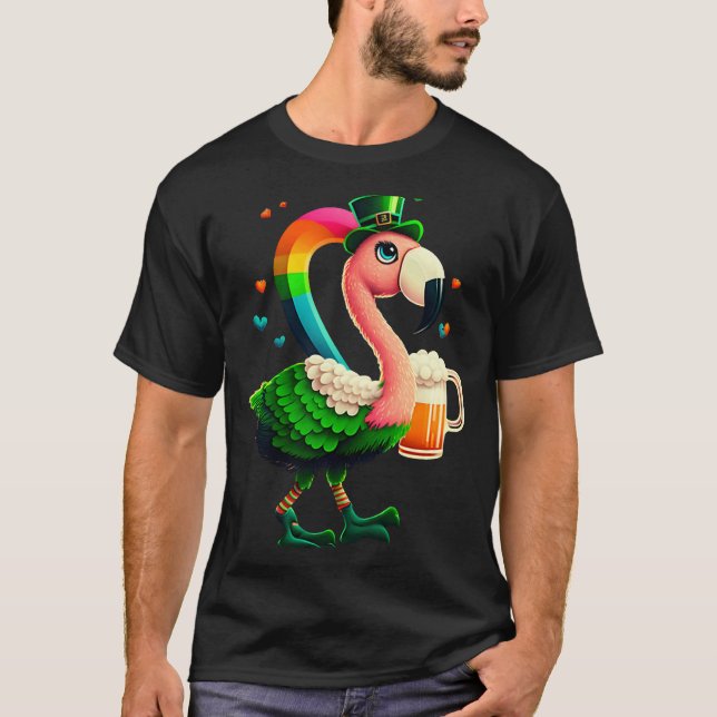 Leprechaun Flamingo Beer Irish Flamingo St Patrick T Shirt (Framsida)