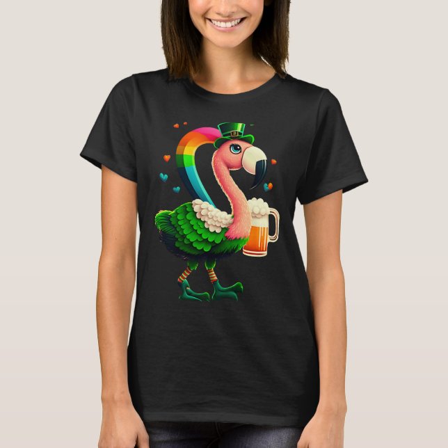 Leprechaun Flamingo Beer Irish Flamingo St Patrick T Shirt (Framsida)