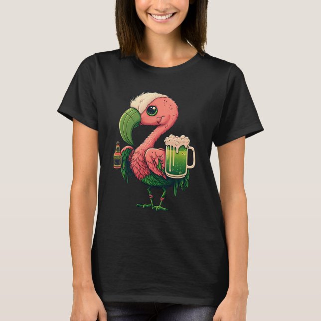 Leprechaun Flamingo Beer Irish Flamingo St Patrick T Shirt (Framsida)
