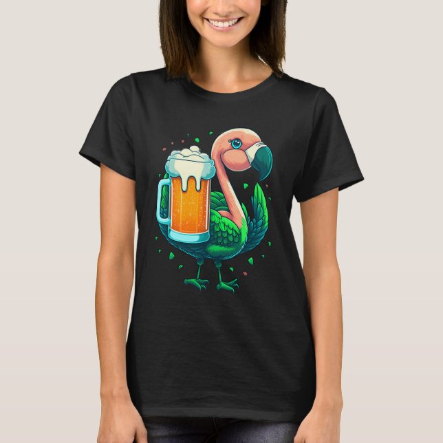 Leprechaun Flamingo Beer Irish Flamingo St Patrick T Shirt (Framsida)