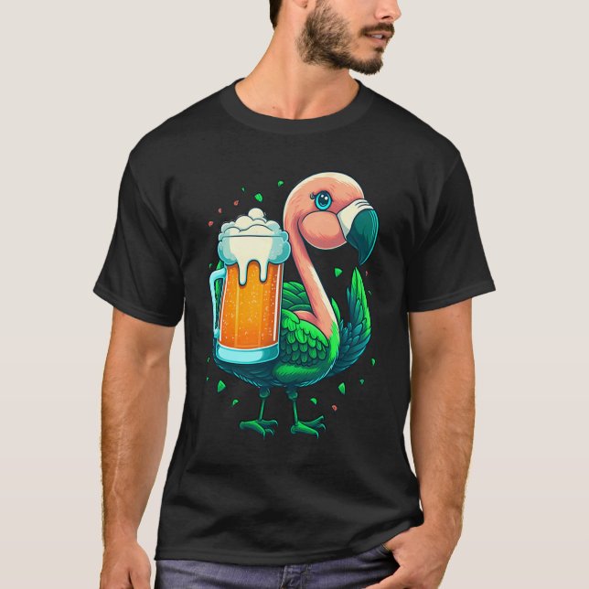 Leprechaun Flamingo Beer Irish Flamingo St Patrick T Shirt (Framsida)