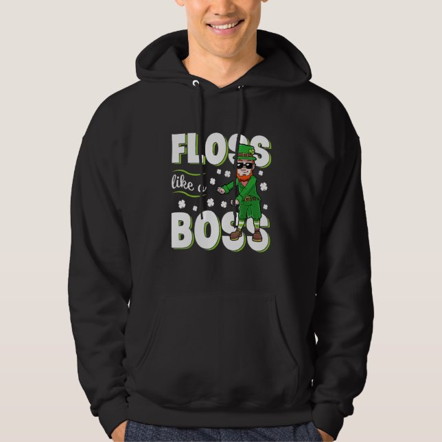 Leprechaun Floss Like A Boss St Patricks Day Boys  Hoodie (Framsida)