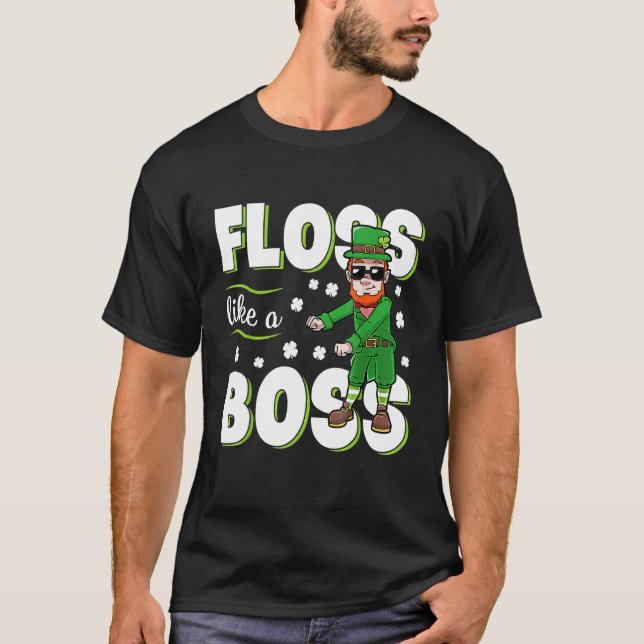 Leprechaun Floss Like A Boss St Patricks Day Boys  T Shirt (Framsida)