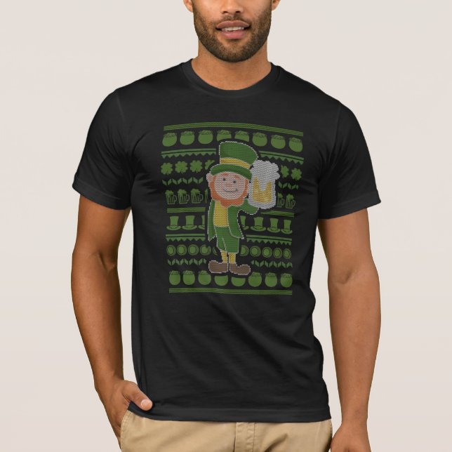 Leprechaun for St paddys day Beer I Ugly Sweater T Shirt (Framsida)