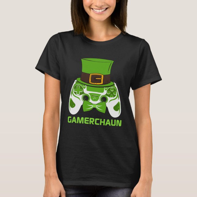 Leprechaun Gamer St Patricks Day Lucky Irish Gamin T Shirt (Framsida)