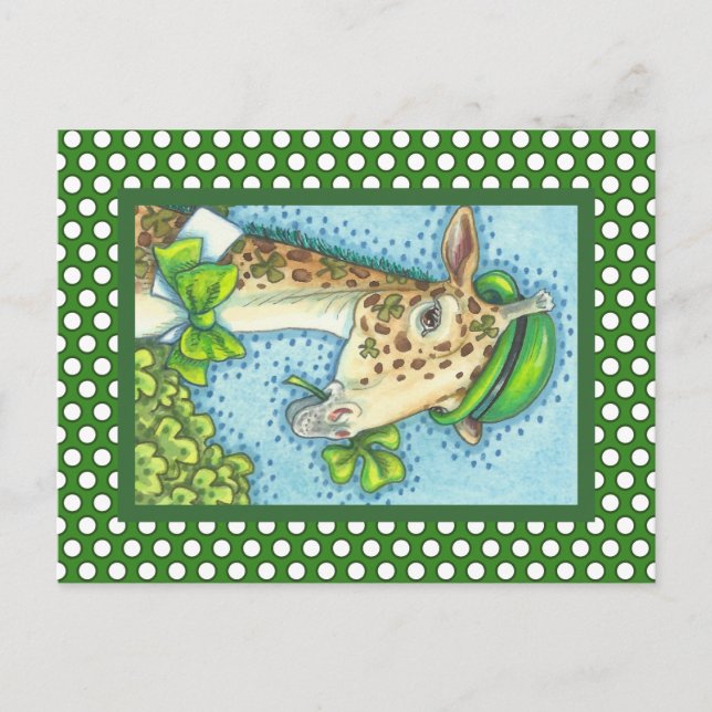 LEPRECHAUN GIRAFFE, ST. PATRICK'S DAY POSTCARD VYKORT (Framsida)