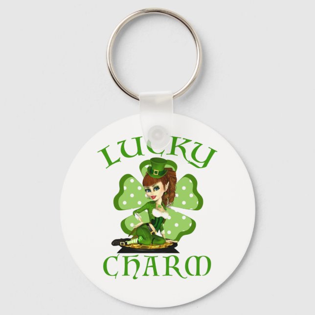 Leprechaun Girl Lucky Charm Keychain Nyckelring (Framsida)