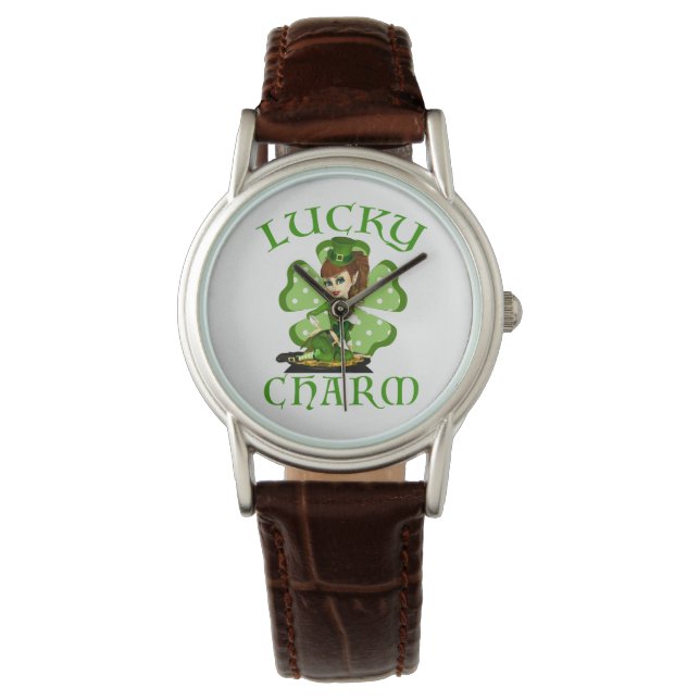 Leprechaun Girl Lucky Charm Wrist Watch Armbandsur (Framsida)