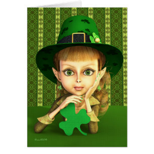 Leprechaun Girl Shamrock St. Patrick's Day Card Hälsningskort