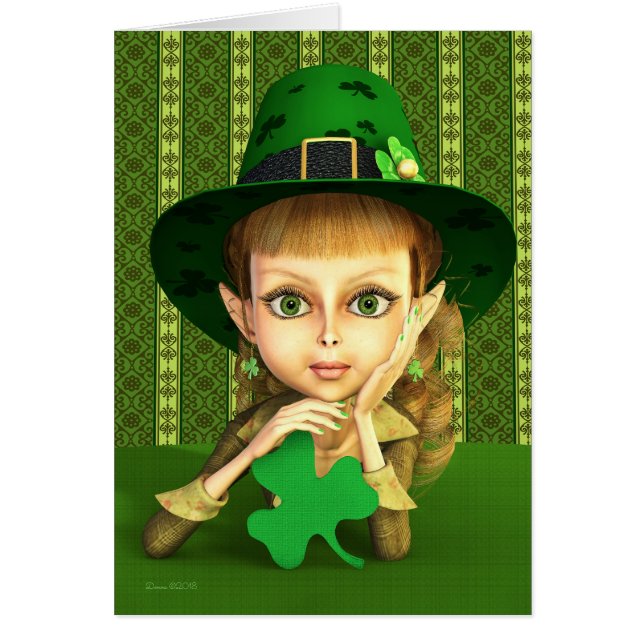 Leprechaun Girl Shamrock St. Patrick's Day Card Hälsningskort (Framsidan)