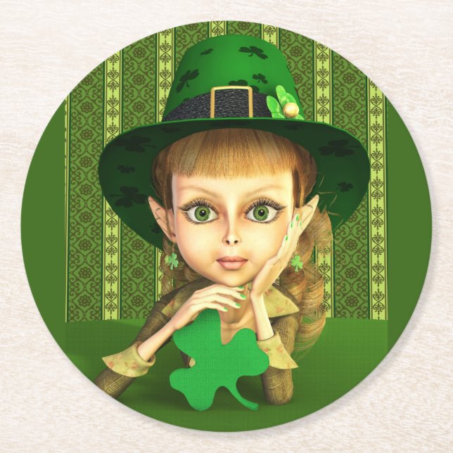 Leprechaun Girl St. Patrick Day Papper Underlägg (Framsidan)