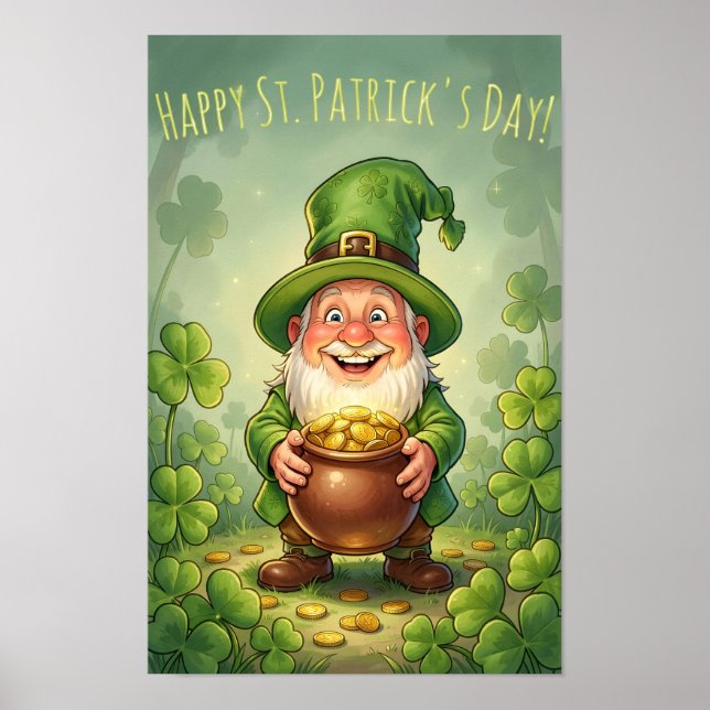 Leprechaun Gnome Happy St. Patrick's Day Shamrock Poster (Framsidan)
